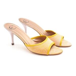 Just Cavalli Signature Yellow Fabric Heeled Sandals 38